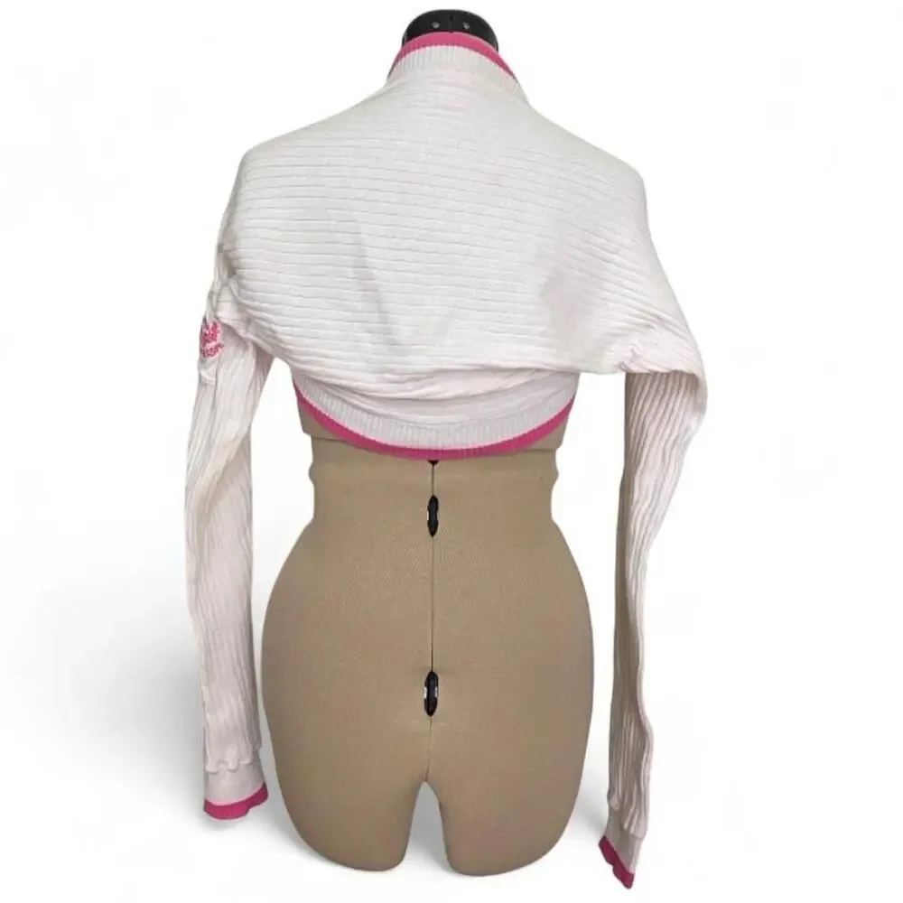 Preppy Y2K U.S. Polo Assn. white + pink long sleeve bolero in size M